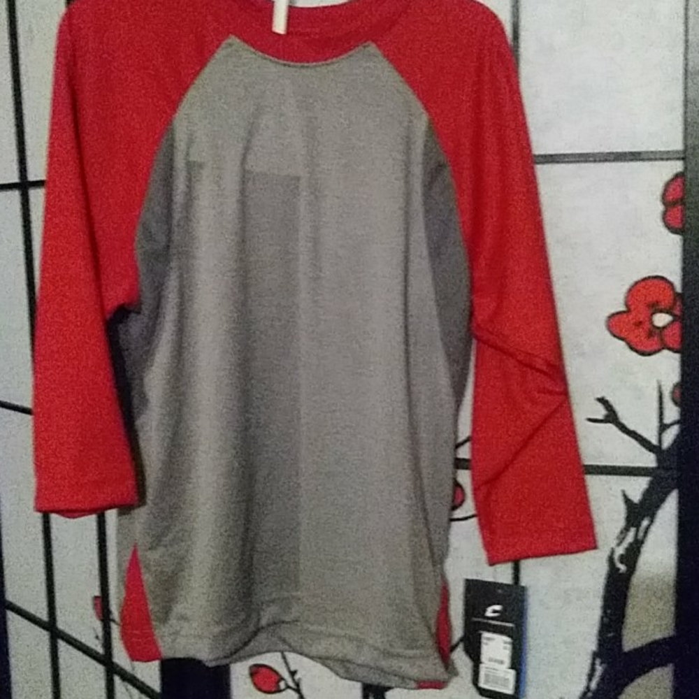 champro Baseball shirt for boys tees long sleeves size M color red and gray NWT